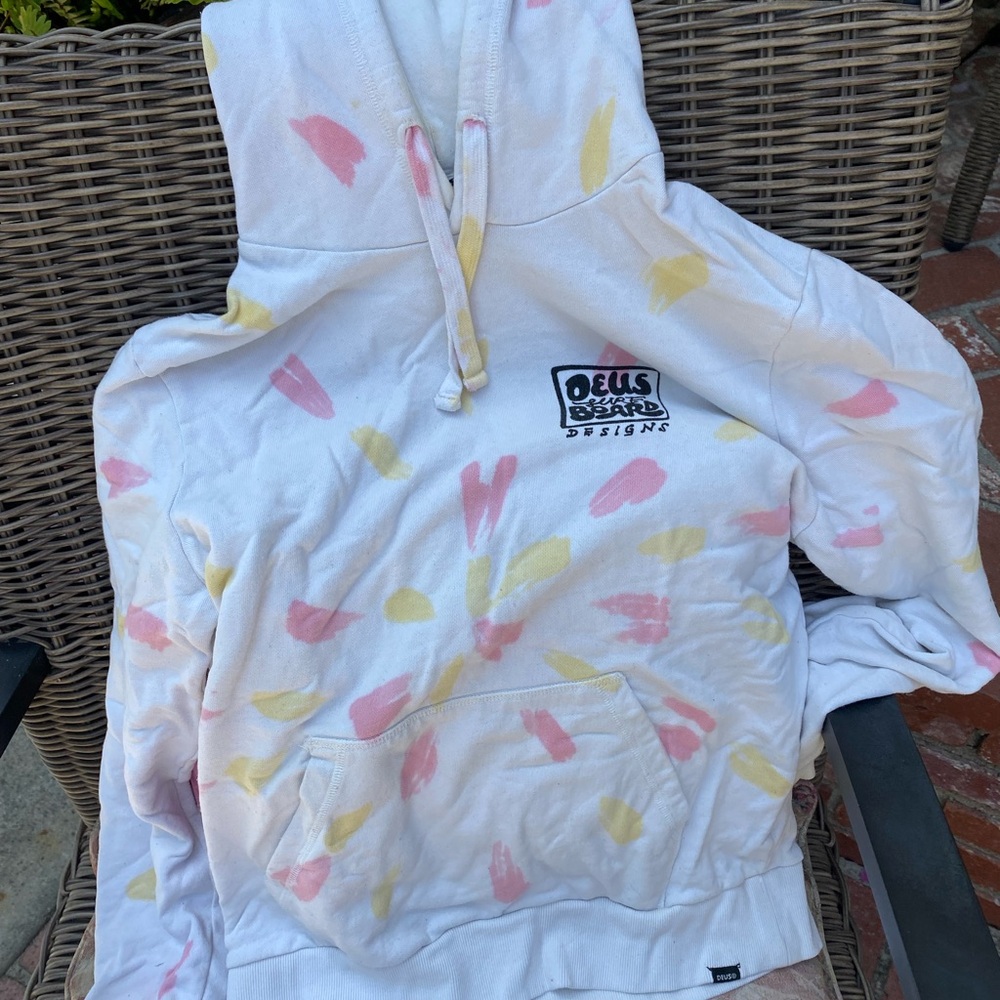 White Hoodie with Pink and Yellow Accents